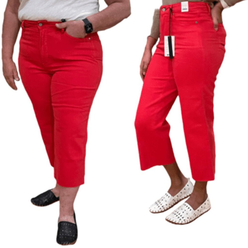 Judy Blue Wide Leg Crop Garment Dyed Red Jeans